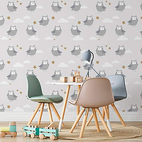Muralo Selbstklebende Tapeten Rollen Tiere Natur Waldtiere Vögel Eulen Himmel Wolken Sterne Kosmos 1000 x 50cm Wandtapete für Kinderzimmer Spielzimmer