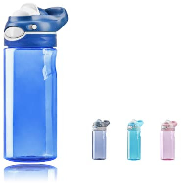 DEARART 500ml Bleu bouteille d'eau, sans paille, facile à nettoyer, tritan matériau Flip buse sans bisphénol A, bouteille d'eau transparente avec poignée, idéal pour voyage/bureau/maison.