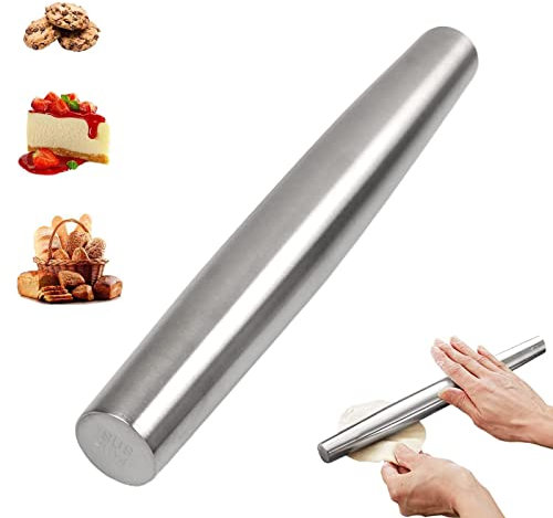 Edelstahl Nudelholz, Nudelholz Anti-Rost Nudelholz Klein Antihaft Metall Nudelholz Backzubehör für die Küche, Geeignet zur Herstellung von Brot, Knödel, Pizzateig, Muffins (22.5cm)