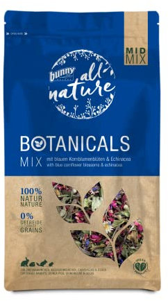Bunny Nature BOTANICALS Mid Mix – avec Fleurs de Bleuet Bleues et échinacée | 120 g | Complément Alimentaire pour Lapins Nains, cochons d'Inde, Chinchillas et Degus