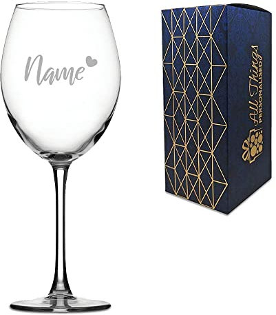 Personalised Engraved Enoteca Wine Glass with Name and Heart Design, Gift Boxed, Personalise with Any Name