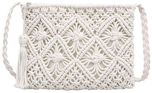 LA HUATE Women Handmade Beach Shoulder Bags Summer Holiday Tassel Purse Casual Messenger Bags Crossbody Bags