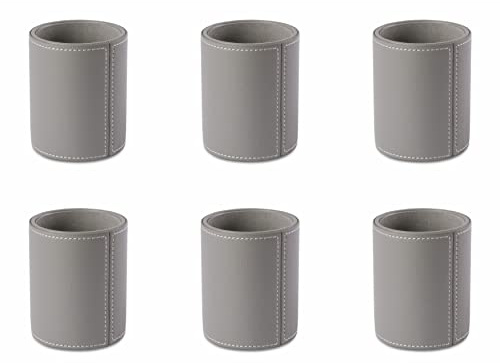 Osco Grey Faux Leather Pen Pot 6 Pack, Desk Tidy Pencil Holder, Office Organiser, Makeup Brush Holder, Stationery Storage, Cosmetics Pot, Home Office Accessories, Compact Desk Organiser