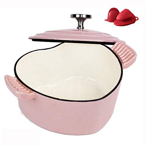 Casserole Dishes with Lids Enameled Cast Iron Heart Dutch Oven, Nonstick Enamel Cookware Crock Pot