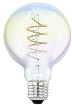 EGLO Dimmbare E27 LED Lampe farbig, Spiral Glühbirne bunt schimmernd, Globe Leuchtmittel Regenbogen, 4 Watt, 200 Lumen, warmweiß, 2000k, Edison Birne G80, Ø 8 cm