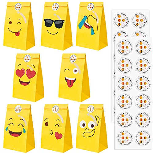 Papiertüten Kinder, 20 Stück süße Geschenktüte mit 24 Aufkleber, 22 x 12 x 8cm Geschenk-verpackung Papiertüten Papier Candy Tüten zum Verpacken von Geschenken, Kindergeburtstag, Hochzeit, Party