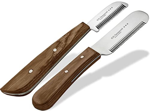 InstrumenteNrw Set de Couteau à trimmer pour chiens et chats à dents fines et grossières Peigne de toilettage en 2 parties pour sous-poil de chien ciseaux pour chien en acier inoxydable