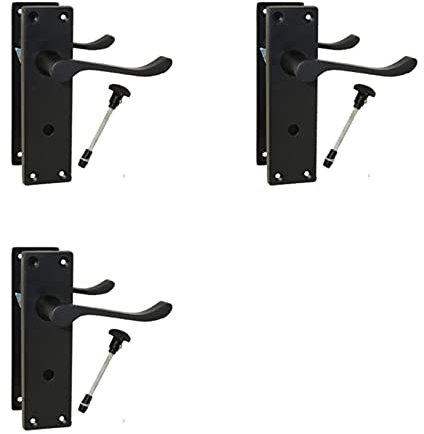 Haven Heritage Bathroom Door Handles Internal Victorian Scroll in Matt Black 150 x 40mm Sold in Pairs (3 x Bathroom Handles)