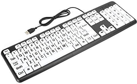 Tastatur Große Tasten,Tastatur Sehbehinderte,Tastatur Für Ältere Menschen,Low n-Tastatur,USB-Kabel Tastatur Für Sehbehinderte Mit Weißen Tasten,Groß Gedruckten Tasten (Schwarz)
