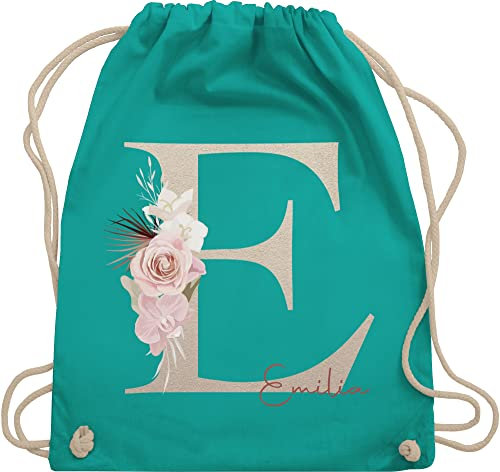 Turnbeutel Rucksack - Anfangsbuchstabe Name I Initialen personalisiert - Unisize - Türkis - jga taschen schulkind beutel buchstaben e stoffbeutel sporttasche mädchen turnsack kindergarten
