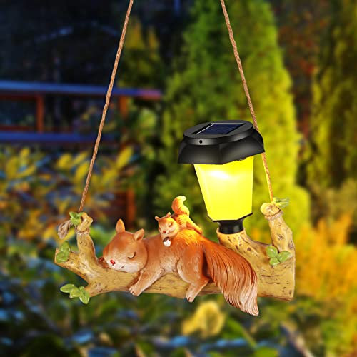 Statue Jardin Exterieur, Étanche Résine Figurine Écureuil de Jardin avec Solaire Lampes, Statue Animaux pour Jardin Solaires en Plein Air,Lampe de Jardin Solaire écureuil pour Pelouse,Terrasse,Cour