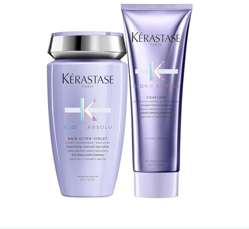 Kérastase Blond Absolu, Anti-Brass Purple Shampoo, Toning, For Cool Blondes & Grey Hair, With Hyaluronic Acid & Edelweiss Flower, Bain Ultra Violet, 250ml & Kérastase Blond Absolu & Edelweiss Flower