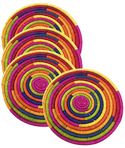 MGE - 4x Sottopiatto Rotondo in Rattan - Sottopentola in Vimini - Sottopiatti Rotondi da Tavola - Tovagliette Rotonde - Sottopiatti Vimini - Decorazione da Parete - Set da 4 Pezzi - 30 cm