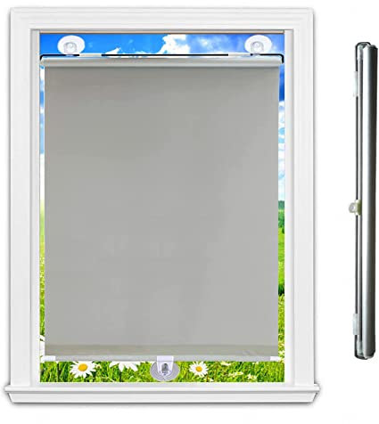 KGUDYS Verdunklungsvorhänge,einziehbare Saugnapf-Rollos,ohne Bohren,30cm,45cm,58cm,60cm,75cm Sonnenschutz-rollos,temporäre Jalousien für Schlafzimmer/Balkon/Dachfenster,Grey-75x125cm/29x49in