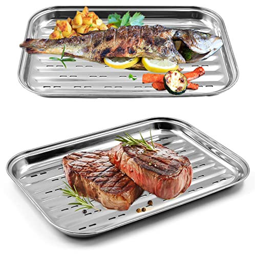 Stephans Möbelbörse BBQ Grillschalen 2er Set - Edelstahl Grillkorb Grillschale für den Aussenbereich - Zubehör Schale Pfanne für Gemüse Fisch oder Fleisch - Für Gasgrill und Alle Anderen Grills