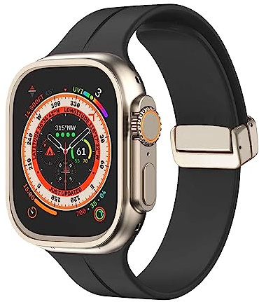MUENShop Silicone Strap Compatible with Apple Watch Rubber 49mm 45mm 44mm 42mm Magnetic Clasp Sport Straps Men Women Replacement Band for iWatch Series 9 8 7 6 5 4 3 2 1 & SE,Ultra/Ultra 2