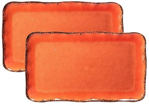 LEHAHA Melamin Serviertablett/Teller 2er-Set, 44,5 cm x 25,4 cm, 2-teiliges großes rechteckiges Melamin-Teller-Set zum Servieren von Speisen, Orange