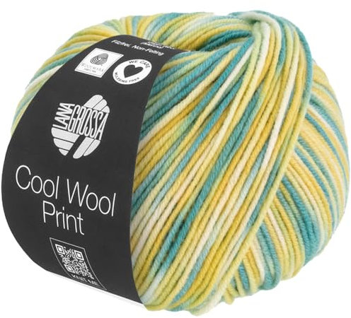 LANA GROSSA Cool Wool Print | Extrafeine Merinowolle waschmaschinenfest und filzfrei | Handstrickgarn aus 100% Schurwolle (Merino extrafein) | 50g Wolle zum Stricken & Häkeln | 160m Garn FB 832