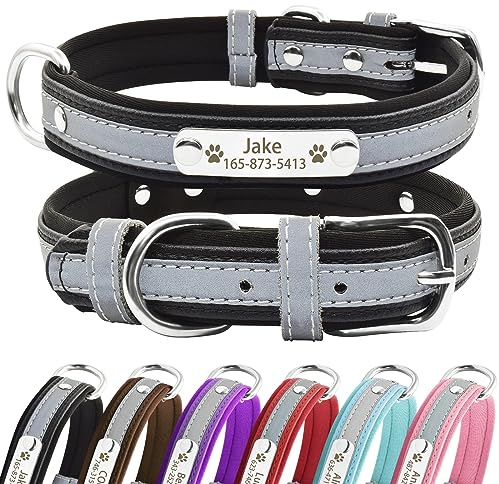 Senristar Collier Réfléchissant Personnalisé pour Chien avec Rembourrage en Néoprène, Collier pour Chien Gravé avec Plaque d'identification pour Petits, Moyens et Grands Chiens