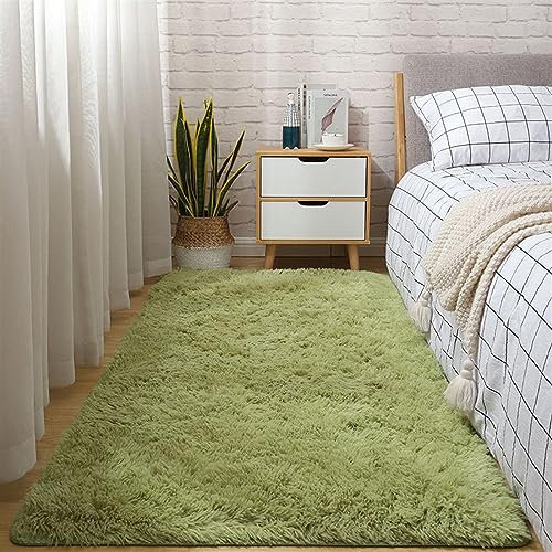 BESTORI Hochflor Teppich Wohnzimmerteppich Langflor Einfarbige Teppiche Flauschig Shaggy Schlafzimmer Bettvorleger Outdoor Carpet Gras-Grün, 50 x 80 cm