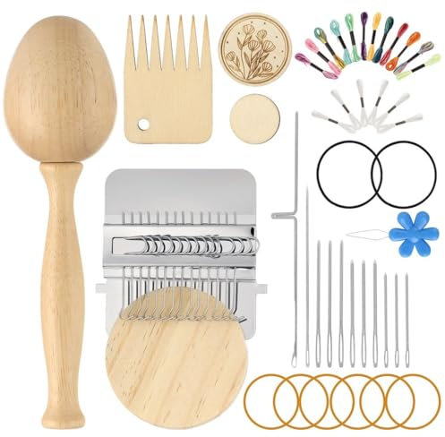 Varku Stopfen Ei Weben Werkzeug Set mit Klein Weaving Loom Kit, Stopffäden Set für Handwerk DIY, Egg-Förmiges Patch Weben Werkzeug für Socken, 14 Haken Mini Speedweve Stil Weben Weben Webstuhl