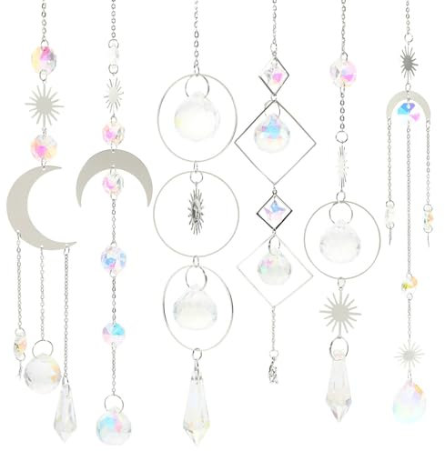 TOVINANNA Kristall Fenster 6 Stück Regenbogen Prismenkugel Anhänger Hängende Dekoration für Gartenparty Hochzeit Innen Außen Silber Verschiedene Größen