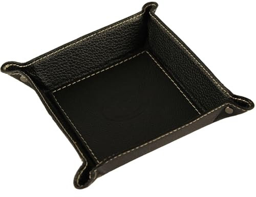 modamoda de - K01 - Dekoschale Taschenleerer Ablage aus Echtleder 16x16x4 cm, Farbe:Schwarz