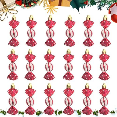 Nexoria Weihnachtsbaum Süßigkeiten Anhänger, 18 Stück Glitter Süßigkeiten Ornamente Weihnachtskugeln Zuckerstangen Deko Glitter Candy Anhänger Rot Weiß Weihnachtsdeko Anhänger Für Weihnachten (Red)