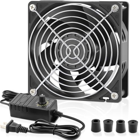 AmRunJe 120mm Computer Fan with Variable Speed Controller AC Low Watt 110V 120V 220V 240V for Gaming, PC Case, Greenhouse, Mining Rig, Green Tent Cooling Ventilation Exhaust Projects
