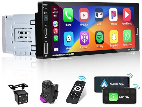 Hikity Autoradio Carplay sans Fil 1 Din avec Écran 6.86 HD Écran Tactile Radio Voiture Bluetooth 1 Din avec Wireless Android Auto Type-C FM Bluetooth Caméra de Recul Lien Miroir USB Charge Rapide SWC
