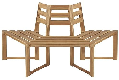 Rantry Baumbank mit Rückenlehne Gartenbank Bank Sitzbank Parkbank Holzbank Terrassenbank Möbel Halb-Hexagonal 160 cm Massivholz Akazie