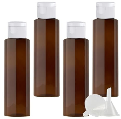 PQPAUTY 4 Pezzi 100ml flaconi vuoti da Marrone in plastica da viaggio bottiglia di lozione con Tappo Flip Top Blanc, ricaricabili, per lozione e shampoo Cosmetica Bottiglie Flaconi