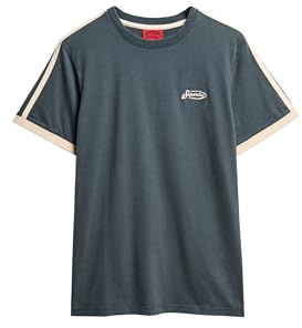 Superdry Herren Essential Retro T-Shirt mit Streifen und Logo Lauren Marineblau M