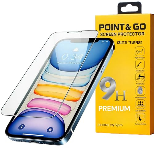 POINT&GO x3 Protector de Pantalla de Cristal Templado para iPhone 12/12 Pro (6,1 Pulgadas): Antiarañazos, Antihuellas, Dureza 9H, Ultra Transparente y Resistente, Sin Burbujas, ajuste perfecto