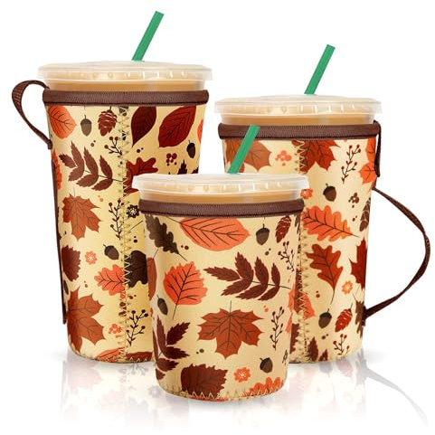 SLEILIN Holiday Reusable Sleeve Iced Coffee Cups, 3 Pack Cold Soda Insulated Neoprene Cup Sleeve for Iced/Hot Drinks,Halloween Christmas Coffee Sleeve Compatible with Starbucks, Dunkin Coffee.