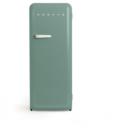 CREATE / RETRO FRIDGE 150 OFF WHITE/Kühlschrank mit Gefrierfach 281L in Salbeigrün, Griff Cremeweiß / 102W, niedriger Energieverbrauch, 150cm, 3 Ablagen, Temperaturregelung,60x60x150cm