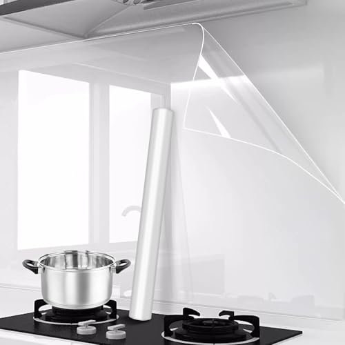 Garnirise Sticky Back Plastic Roll Clear Wall Protector Self Adhesive Clear Plastic Sheet Splash Kitchen Worktop Wall Vinyl Covering, Transparent Static Wall Protection from Dogs,Cats,Trash Can, 2 M