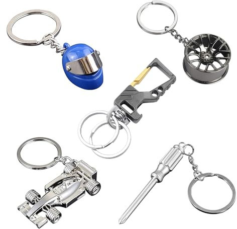 XSDSLS 5 pièces Hommes Porte-Clés de Voiture Métal Formule 1 de Course Porte clés roue Porte-Clés De Casque pour Hommes Femmes