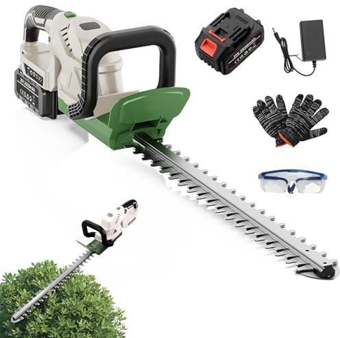 TWZ Hedge Trimmer Cordless with Battery, 21V 2600mAh Rechargeable Electric Bush Trimmer Shrub Hedge Cutter, 51cm Cutting Length 16mm Tooth Opening, Power Display, Battery& Charger Included