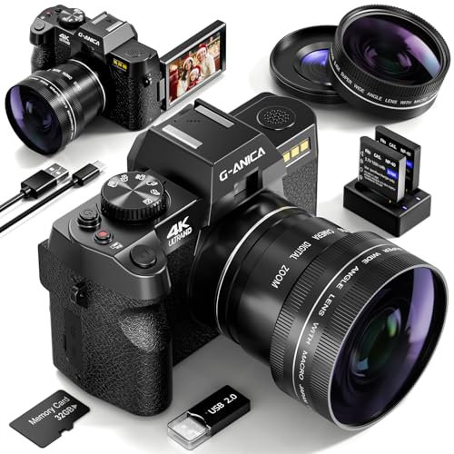 G-Anica 4K Digital Cameras for Photography, 48MP Vlogging Camera for YouTube with WiFi, 180° Flip Screen Compact Camera with Flash, 16X Digital Zoom Travel Camera with Wide Angle and Macro Lens