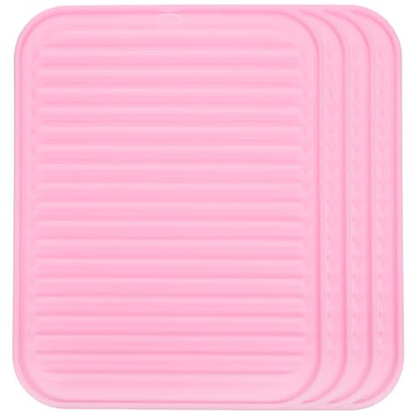 sourcing map Lot de 4 tapis de séchage en silicone de 22,9 x 30,5 cm - Dessous de plat en silicone pour casseroles chaudes et poêles - Résistant à la chaleur - Antidérapant - Rose