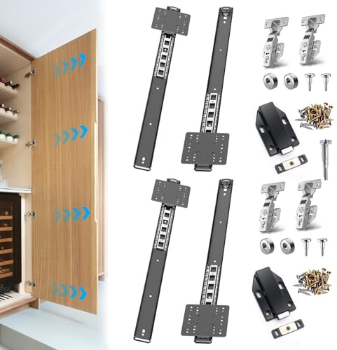 JAXYOOM Taschentür-Hardware-Schieber für Schränke mit Scharnieren, magnetische, robuste Schieber, Hardware-Kit für Küchenmöbel und versenkte Türen, leiser einziehbarer Schrank-Rebounder, 55,9 cm, Set