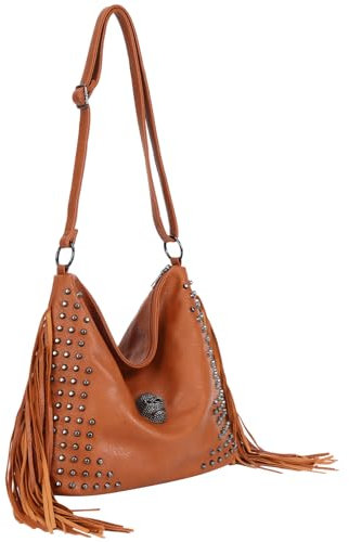 Jywmsc Sac à Main à Franges Western pour Femme Sac Bandoulière Gothique en Cuir Avec Tête de Mort Sac à Bandoulière punk Noir