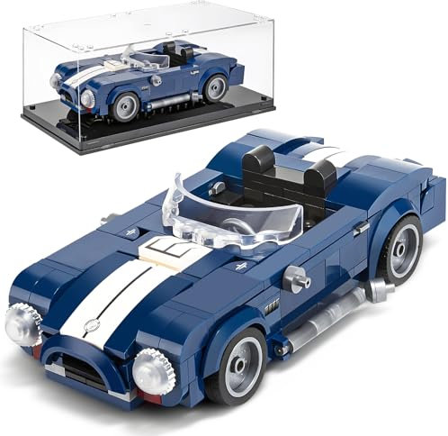 HIGH GODO Auto Klemmbausteine Bausatz, Speed Champion Qldtimer AC Cobra Modell, 324 Teile mit mit Acryl-Vitrine zum Sammeln Sportwagen Geschenke für Kinder ab 6 Jahre oder Erwachsene