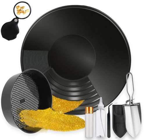 YUJUVI Setaccio Oro Kit Setaccio Per Oro Gold Pan Kit Bacino per la Ricerca dell'oro Ricerca Oro Pans Setaccio Accessori per Sabbia Oro miniere Lavaggio Manuale Oro panning (nero)