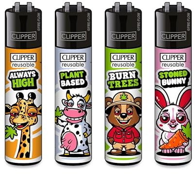 Clipper Feuerzeuge Stoned Animals 2 (4er Set), Neue Motive 2025