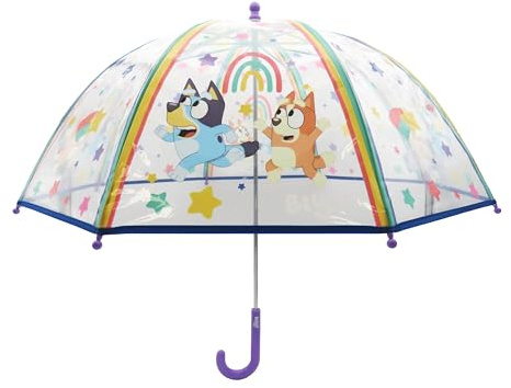 CYPBRANDS - Bluey - Kinder-Regenschirm, Bubble, transparent, manueller Regenschirm, 48 cm, mehrfarbig, offizielles Produkt
