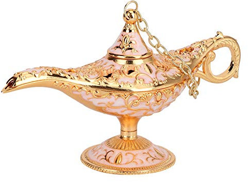 ZGBQHQN Aladdin Lampe Ornament, Vintage Legende Aladdin Genie Lampe Legende Aladdin Lampe Magie Genie Wunsch Leichtdekor für Home Tischdekoration (Gold)