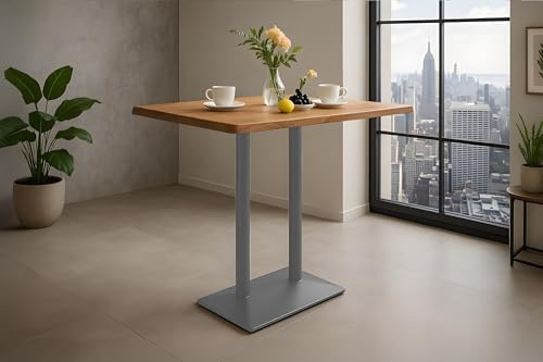 SAM Bistrotisch Ian | Bartisch/Stehtisch 100x60 cm mit echter Baumkante | Akazienholz massiv + Naturfarben | Doppel-Säulengestell Metall Silber