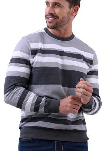 Enorsia Men’s Stripe Crew Neck Sweatshirt – Premium Cotton Terry Pullover Regular Fit Jumper – Soft Breathable Casual Layering Men’s Sweatshirt for Everyday Comfort